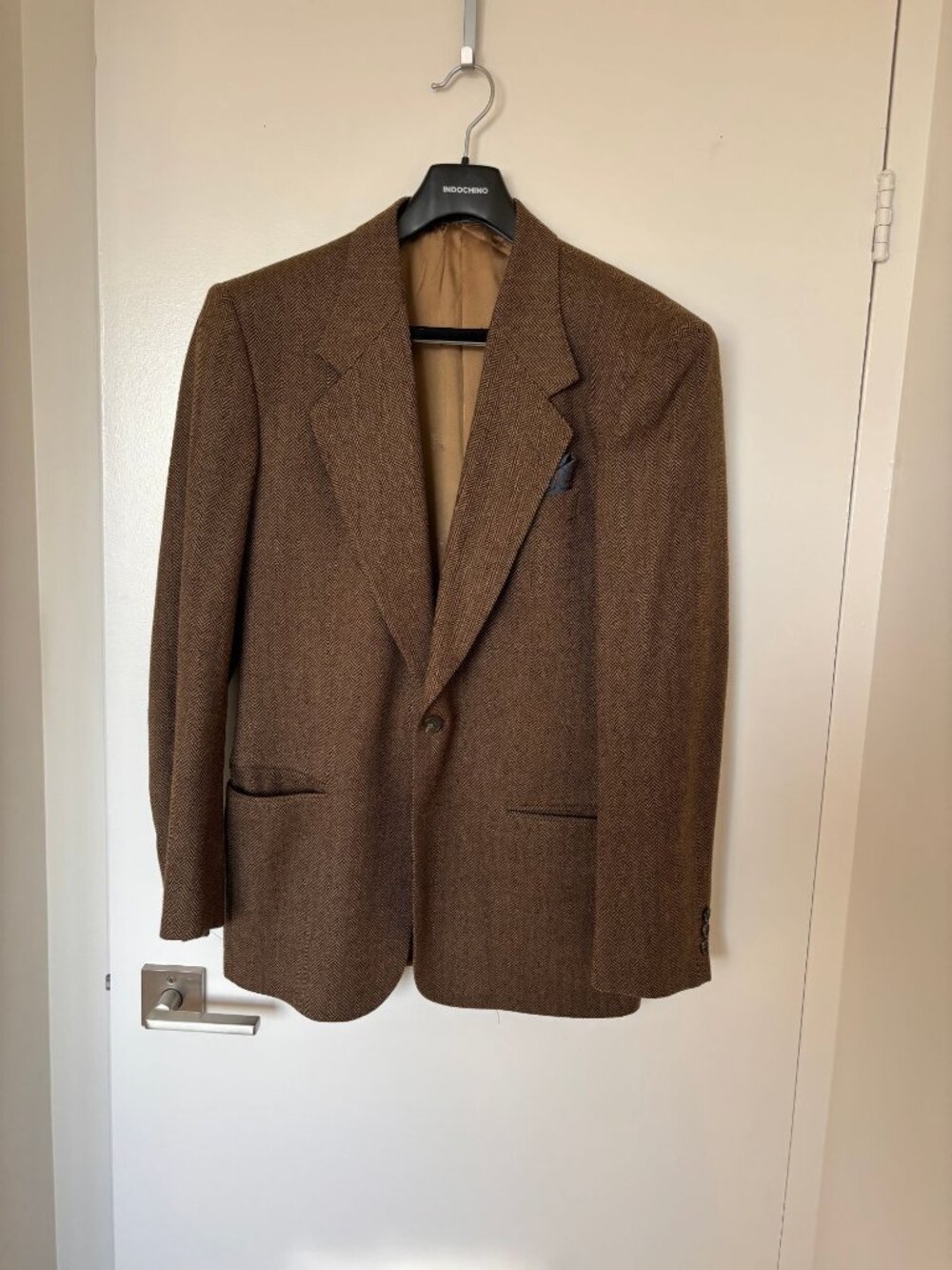 Vintage Valentino Uomo Brown Herringbone Cashmere Sport Coat Made in Italy 38R